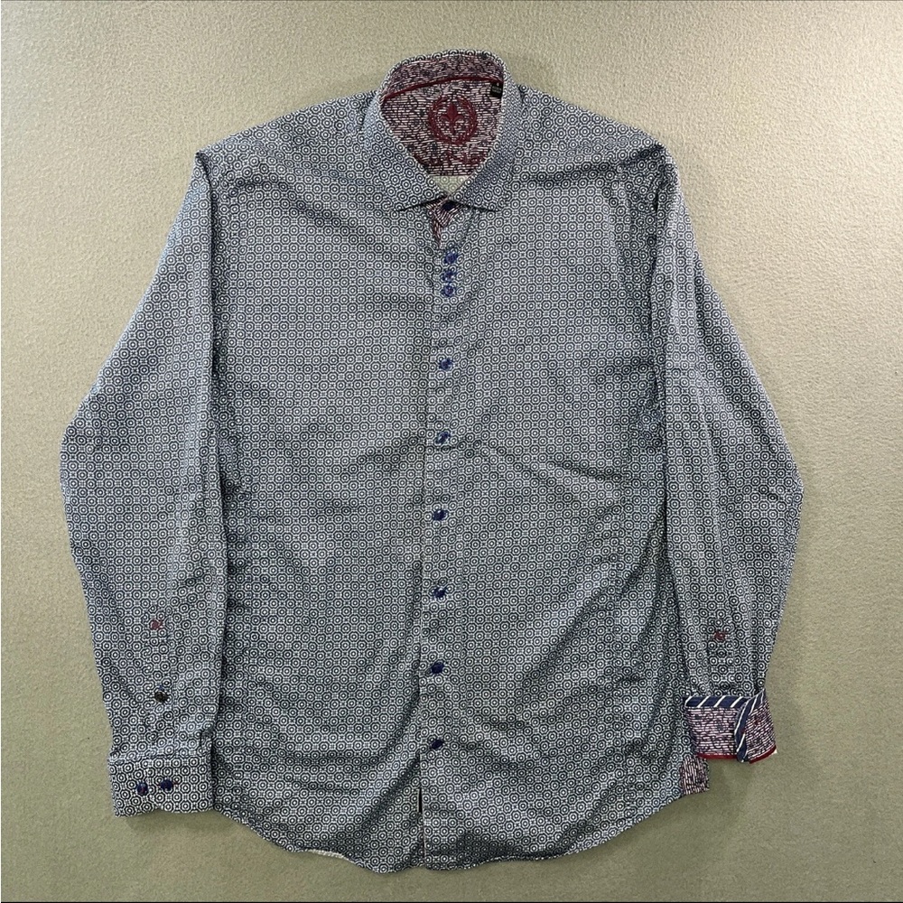 Au Noir Men's Shirt Button Up Long Sleeve Size 4 Large Blue Abstract